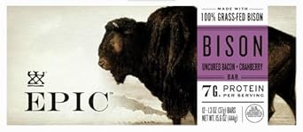 Epic Bison Bacon Cranberry Bars, Grass-Fed, 12 Count Box 1.3Oz Bars