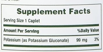 Nature's Bounty Potassium Gluconate 99mg, 100 Caplets