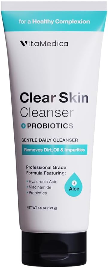 Vitamedica Clear Skin Probiotic Cleanser | Water-Based Gel Face Wash | Hyaluronic Acid & Niacinamide