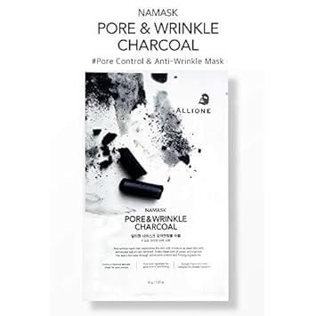 Namask Pore&Wrinkle Charcoal Skin Elasticity Face Mask Sheets Set Of 5 Pcs | Korean Hydrating Face Mask, Anti-Wrinkle And Pore Control Sheet Mask For All Skin Types