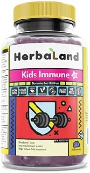 Herbaland Vegan Immune Bears (Immune Boost) For Kids Gummies, Vitamin C, D3, Zinc, Echinacea, Elderberry, Chewable, Sugar-Free & Gluten-Free - Raspberry Lemon Flavor, 90 Count, Compostable Pouch : Health & Household