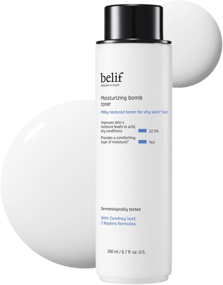 Belif Moisturizing Bomb Hydrating Toner - Ceramide Milky Texture, Strengthens Skin Barrier, Soothing & Repair Serum Essence, Ultra-Hydrating 2-In-1 Toner & Moisturizer, Korean Skincare, 5.07 Fl Oz