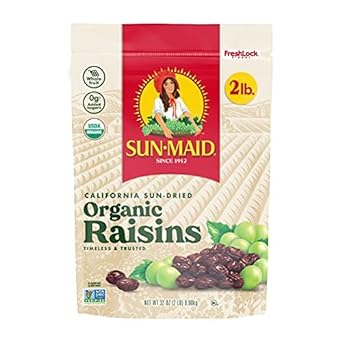 Sun-Maid Organic California Sun-Dried Raisins - (2 Pack) 32 oz Resealable Bag - Organic Dried Fruit Snack for Lunches, Snacks, and Natural Sweeteners