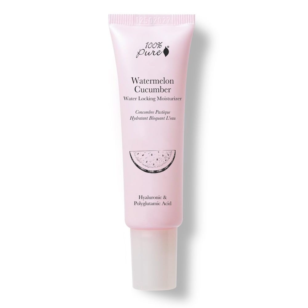 100% Pure Watermelon Cucumber Water Locking Moisturizer Natural Facial Hydration Boost With Hyaluronic Acid Replenishing Anti Aging Face Cream & Quenching Dry Skin Care Vegan - 1.4 Fl Oz