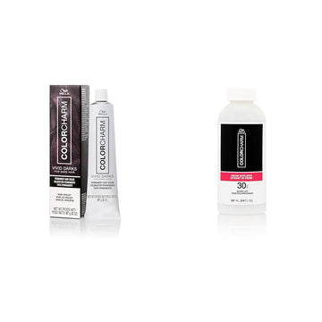 Wella Colorcharm Vivid Darks Permanent Cream Color, Vibrant Color For Dark Hair, Nourishing Vegan Formula, No Bleach Needed, Viva Violet + 30 Vol. Cream Developer Bundle