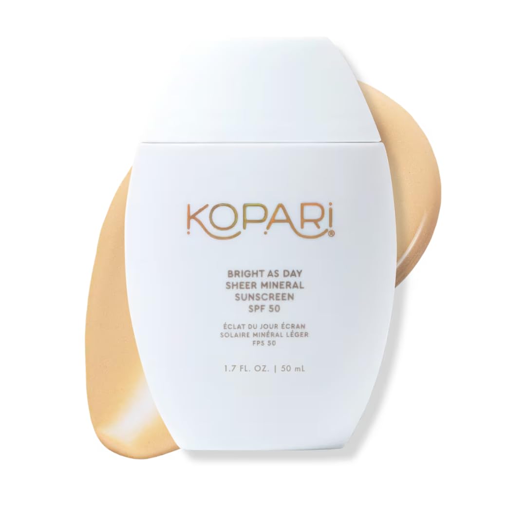 Kopari Bright As Day Sheer Mineral Sunscreen Spf 50, 100% Mineral Facial Sunscreen With Vitamin C & Niacinamide, Sheer Finish, All Skin Tones, 1.7 Oz