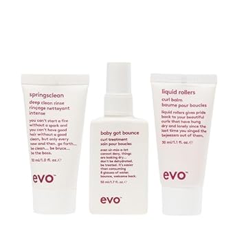 Evo Wavy Hair Routine Travel Bundle - Springsclean Shampoo, Baby Got Bounce Curl Treatment, And Liquid Rollers Curl Balm - Travel Size