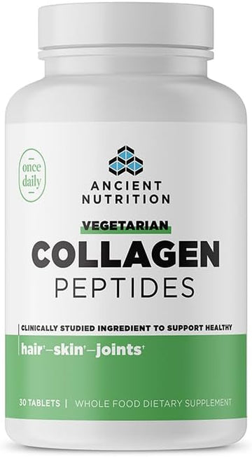 Ancient Nutrition Vegetarian Collagen Peptides, Collagen Peptides Tablets, Collagen With Prebiotics And Probiotics, Supports Healthy Skin, Hair, Joints, Digestion, Vegetarian Capsules, 30 Count