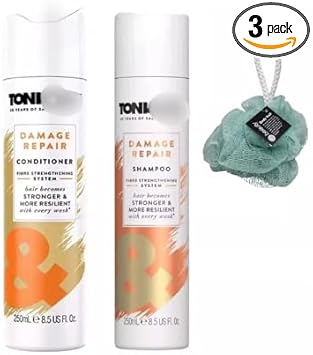 Toni Damage Repair Shampoo+Conditioner Hair Becomes Stronger 250Ml,Duo Set With Free Beauty Body Puff(Any Colour)