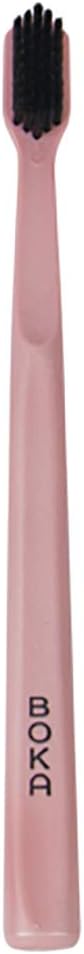 Boka Classic Manual Toothbrush with Extra Soft Activated-Charcoal, Tapered Bristles, Bioplastic Handle That Includes Travel Cap, Dentist-Approved, Great for Adults and Kids, Pink (Pack of 1)