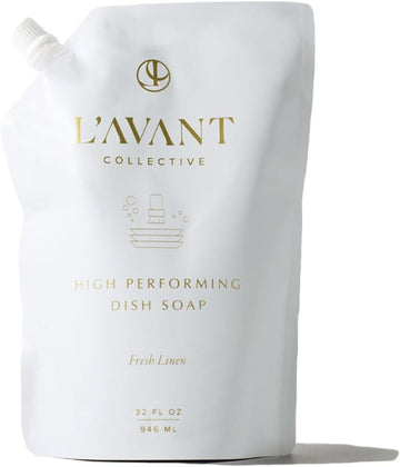 L'AVANT Collective High Performing Dish Soap Refill | Plant-Based Ingredients & High Performing Formula | Fresh Linen Scent | 32 FL oz/946 mL