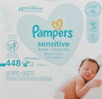 Pampers Baby Wipes Sensitive Perfume Free 7X Refill Packs (Tub Not Included) 448 Count