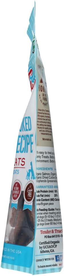 Tender & True Pet Nutrition Sustainable Salmon Recipe Jerky blue bag 4 ounces : Pet Supplies