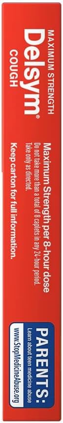 Delsym Maximum Strength Cough Suppressant, Fast Release Caplets, Lasts Up To 8 Hour Day Or Night, 20 Count
