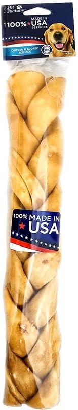 Pet Factory 100% Made In Usa Beefhide 12" Braided Stick Dog Chew Treat - Chicken Flavor, 1 Count/1 Pack