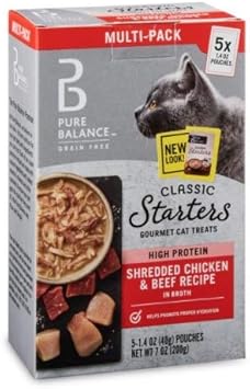 Pure Balance Classic Starters Gourmet Cat Treats, Shredded Chicken & Beef In Broth, 1.4 Oz, 5 Pack