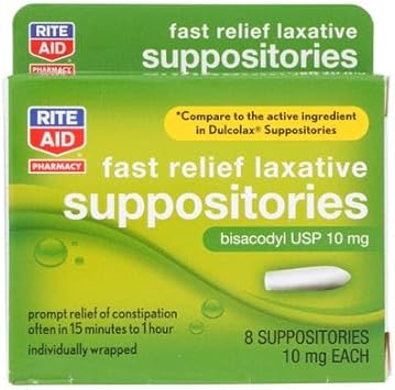 Rite Aid Pharmacy Laxative, Fast Relief, 10 mg, Suppositories, 8 Suppositories : Health & Household