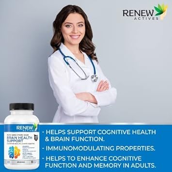 Renew Actives Brain Health Support – Bacopa 300Mg, Ginkgo 100Mg, Lion’S Mane 200Mg Per 2 Capsules – Supports Cognitive Health, Enhanced Memory, Promotes Focus & Mood – Made In Canada - 90 Capsules : Health & Household