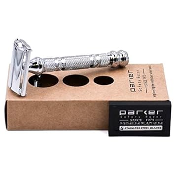 Parker 66R Long Handle Butterfly Safety Razor – Twist-To-Open Brass Frame With Textured Graphite Finish For Close, Comfortable Shaves
