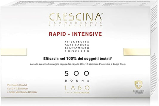 Labo Crescina Transdermic Rapid-Intensive Double Anti-Hair Loss And Regrowth Treatment 500 Woman 20+20 Ampoules