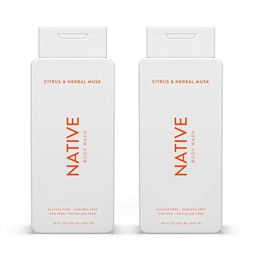 Native Body Wash Contains Naturally Derived Ingredients | For Women & Men, Sulfate, Paraben, & Dye Free Leaving Skin Soft And Hydrated | Citrus & Herbal Musk 18 Oz - 2 Pk