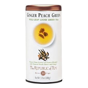 The Republic Of Tea Ginger Peach Green Full-Leaf Tea, 3.5 Ounces, 50 Cups