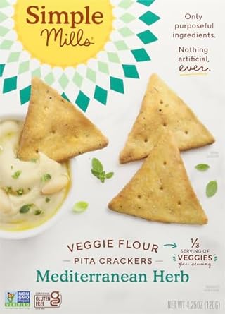 Simple Mills Veggie Pita Crackers, Mediterranean Herb - Gluten Free, Vegan, Healthy Snacks, Paleo Friendly, 4.25 Ounce (Pack of 1)