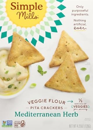 Simple Mills Veggie Pita Crackers, Mediterranean Herb - Gluten Free, Vegan, Healthy Snacks, Paleo Friendly, 4.25 Ounce (Pack Of 1)