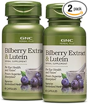 Gnc Herbal Plus Bilberry Extract And Lutein Supplement, Vegetarian, Supports Eye And Vision Health, 60 Servings : Health & Household