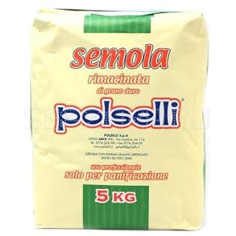 Italian Semola Flour, 11 Lbs (5 Kg), Fine Ground Semolina Rimachinata For Fresh Pasta, Bread, Grano Duro, Product Of Italy, Durum Wheat, Polselli, Unbleached, Natural, No Additives