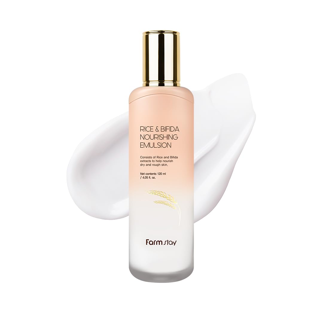 Farmstay Rice & Bifida Nourishing Emulsion, Dark Spots Correcting Remover With Niacinamide, Hydrating & Smoothing Rice Moisturizer For Glow Skin, For Women & Men, Korean Skin Care, 4.05 Fl. Oz