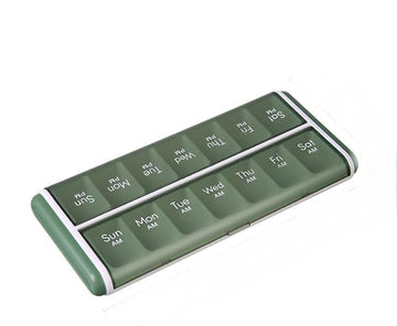 Travel Pill Organizer 2 Times a Day, Weekly (7-Day) AM/PM Pill Case, Medicine Box, Vitamin Organizer, Portable Pillbox holder, small pill container (Green)