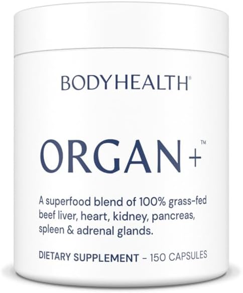 Bodyhealth Organ+ Grass-Fed Glandular Organ Complex, Grassfed Beef Organ Supplement, Dessicated Beef Liver, Heart, Kidney, Pancreas, Spleen, Non Gmo, Adrenal, Supplement, (150 Capsules)