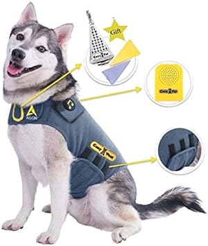 Dog Anxiety Vest 3-in-1 Music & Aromatherapy Shirt, Relaxing Sound & Essential Oil Scent Jacket, Fireworks Thunder Separation & Thunderstorm Canine Stress Relief Coat (Gray, M [26-40 Lbs])
