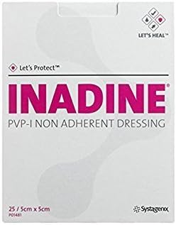 Inadine 5Cm X 5Cm X5 Non-Adherent Wound Dressings, Povidone-Iodine, Antimicrobial