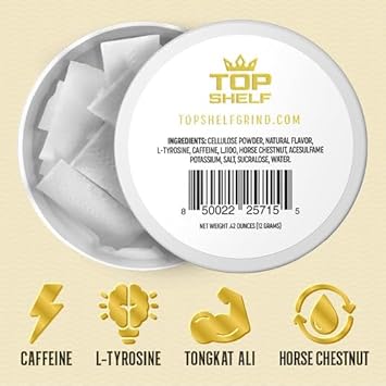 Top Shelf King Dip, Nootropic Energy Caffeine Pouches For Alpha Performance, Focus & Neuro Brain Supplement | Coffee Pouch Alternative (Mint)