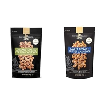 Squirrel Brand Caramel Toasted Colada Cashews 3.5 Oz With Sweet Toasted Coconut, Natural Flavors + Squirrel Brand Sweet Brown Butter Cashews, 3.5 Ounces, Gluten Free, Vegetarian