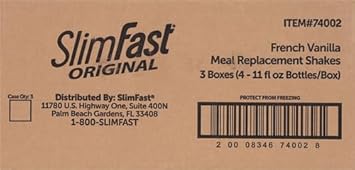 Slimfast Meal Replacement Shake, Original French Vanilla, 10G Of Ready To Drink Protein, 11 Fl. Oz Bottle, 4 Count (Pack Of 3) (Packaging May Vary)