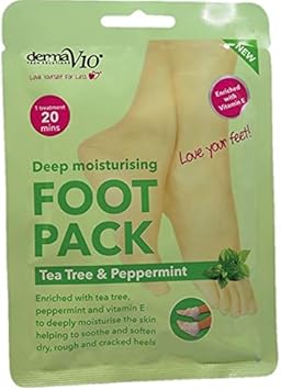 Derma V10 Foot Pack Mask (4 Pack) Deep Moisturising Tea Tree And Peppermint Oil, Honey And Almond Oil Moroccan Argan Oil & Hemp Seed Oil (Tea Tree And Peppermint Oil)