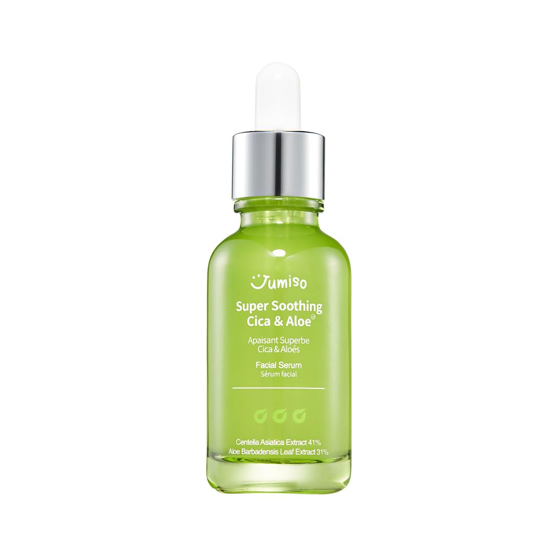 Jumiso Super Soothing Cica & Aloe Facial Serum, Moisturizing, Calming & Revitalizing, Korean Skincare, Vegan Cica Serum, Aloe Serum, 1.01 Fl.Oz