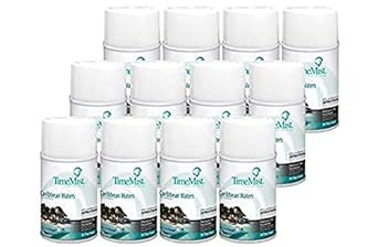 TimeMist Premium Metered Air Freshener Refills - Caribbean Waters - 7.1 oz (Case of 12) - 1042756 - Lasts Up To 30 Days and Neutralizes Tough Odors