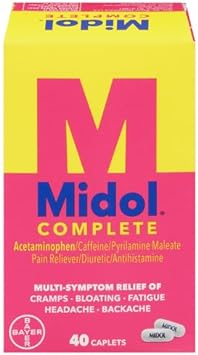 Midol Complete Menstrual Pain Relief Caplets, 40 Count - Provides Cramp, Headache, and Bloating Relief