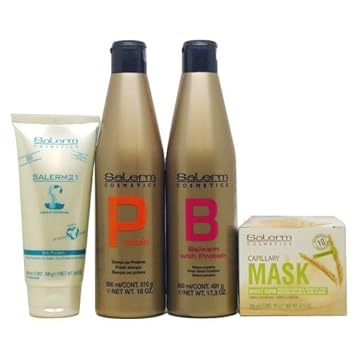 Salerm Set: Protein Shampoo 500Ml, Conditioner 500Ml, Wheat Germ Mask 200Ml, Silk Leave-In Treatment 200Ml : Beauty & Personal Care