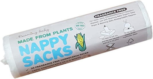 Beaming Baby Bio-Degradable, Compostable Nappy Bags - 90 (3 Rolls X 30). 100% Gm-Free Cornstarch, Plastic Free, Eco Friendly Nappy Sacks With Easy Tie Handles. Leak Proof, Fragrance Free