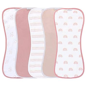 Ely'S & Co. Baby Burp Cloths - 5Pc Hourglass Shape With Extra Absorbent - Baby Bibs & Burp Cloths Baby Girl And Baby Boy, Newborn Essentials (Pink Rainbow Combo)