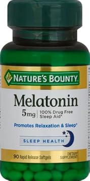 Nature'S Bounty Melatonin, 100% Drug Free Sleep Aid, Dietary Supplement, Promotes Relaxation And Sleep Health, 5Mg, 90 Softgels