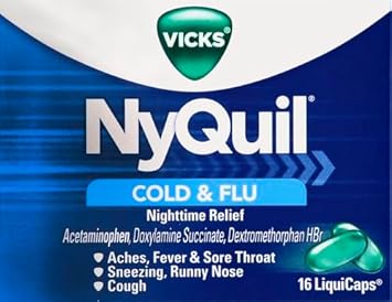 Vicks Nyquil Cold And Flu Nighttime Relief Liquid Capsules, 16 Count