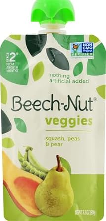 Beech-Nut Veggies Stage 2 Baby Food, Squash Peas & Pears, 3.5 Oz Pouch