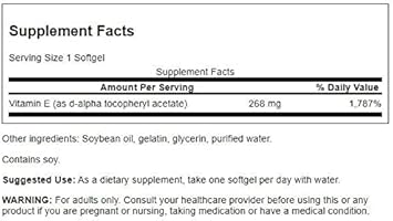 Swanson Natural Vitamin E 400 Iu - Dietary Supplement For Daily Antioxidant Support - Can Support Immune System - Essential Nutrient And Vitamin Supplement (268 Mg, 100 Softgels)