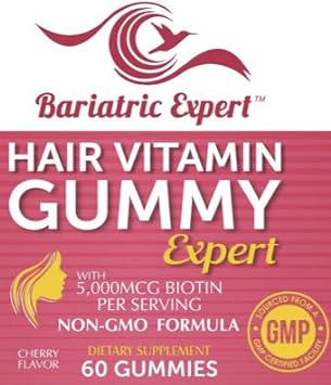 Bariatric Expert Hair Vitamin Gummies ? Fast-Melting Dietary Supplement for Adults Post Bariatric Surgery, Nutritionist Recommended, Essential Daily Formula for Optimal Wellness - 60 Count